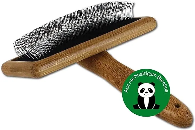 Bamboo Groom Slicker Brush with Stainless Steel Pins (Large)