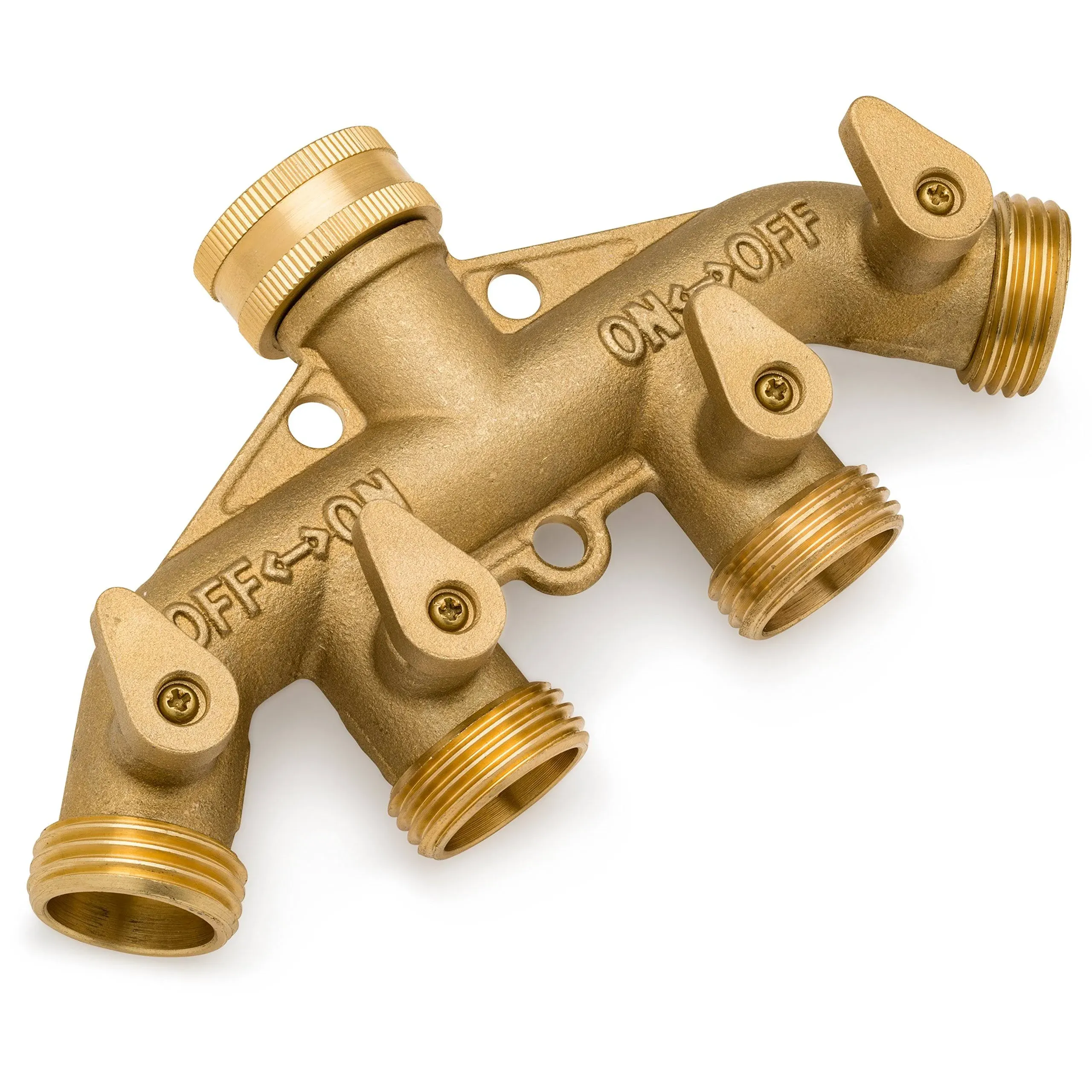 Triumpeek 4 Way Brass Hose Splitter, Heavy Duty 4-Way Garden Hose Connector 3/4 inch, Solid 4 Way Hose Adapter