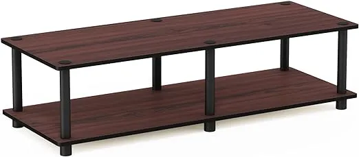 Furinno Just No Tools Dark Cherry Wide Television Stand with Black Tube, Dark Cherry/Black, Wide 41.3"(W)x10.9"(H)x15.6"(D)