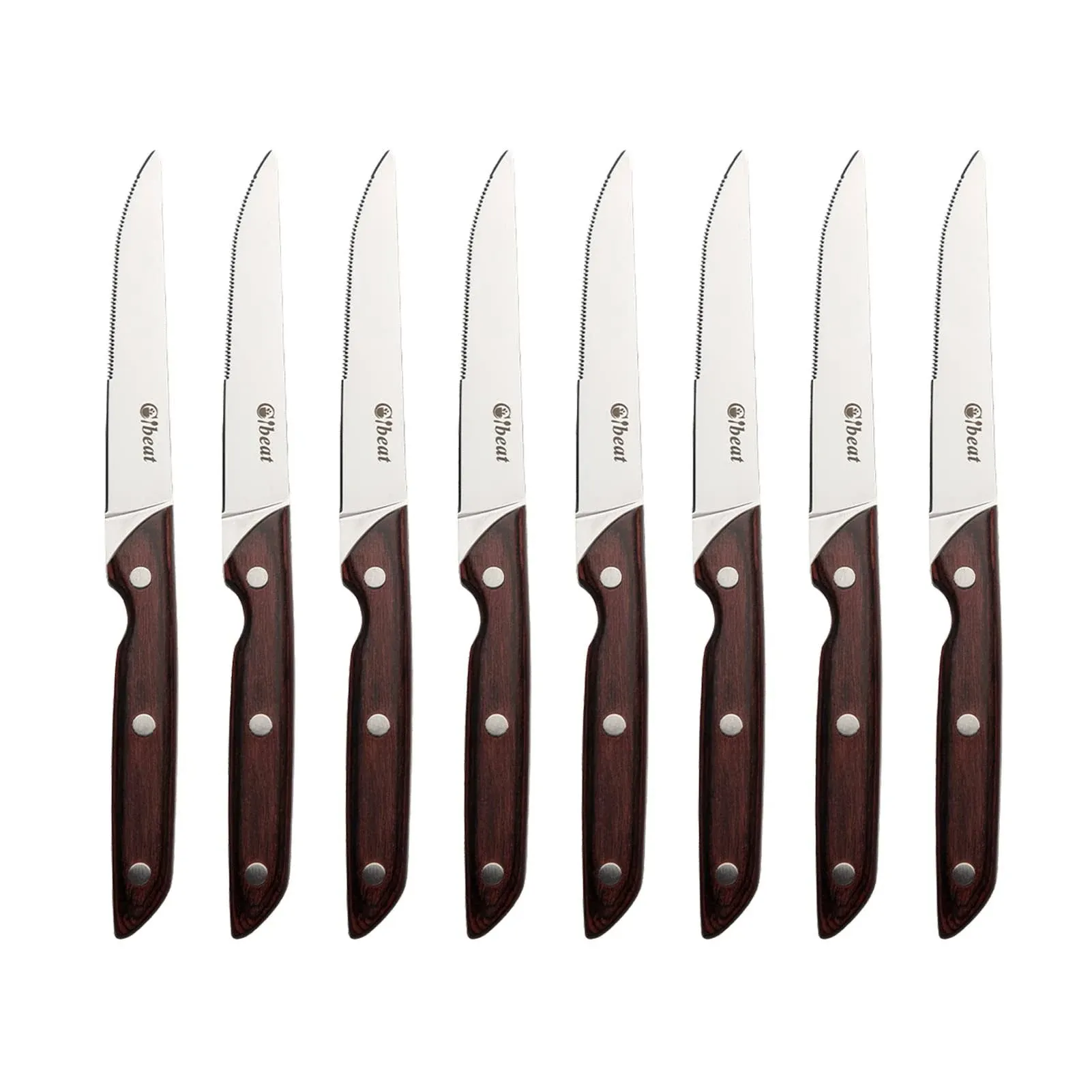 Cibeat Stainless Steel Steak Knife Set of 8, Wood Handle, Serrated Edge 4.5 inch ...