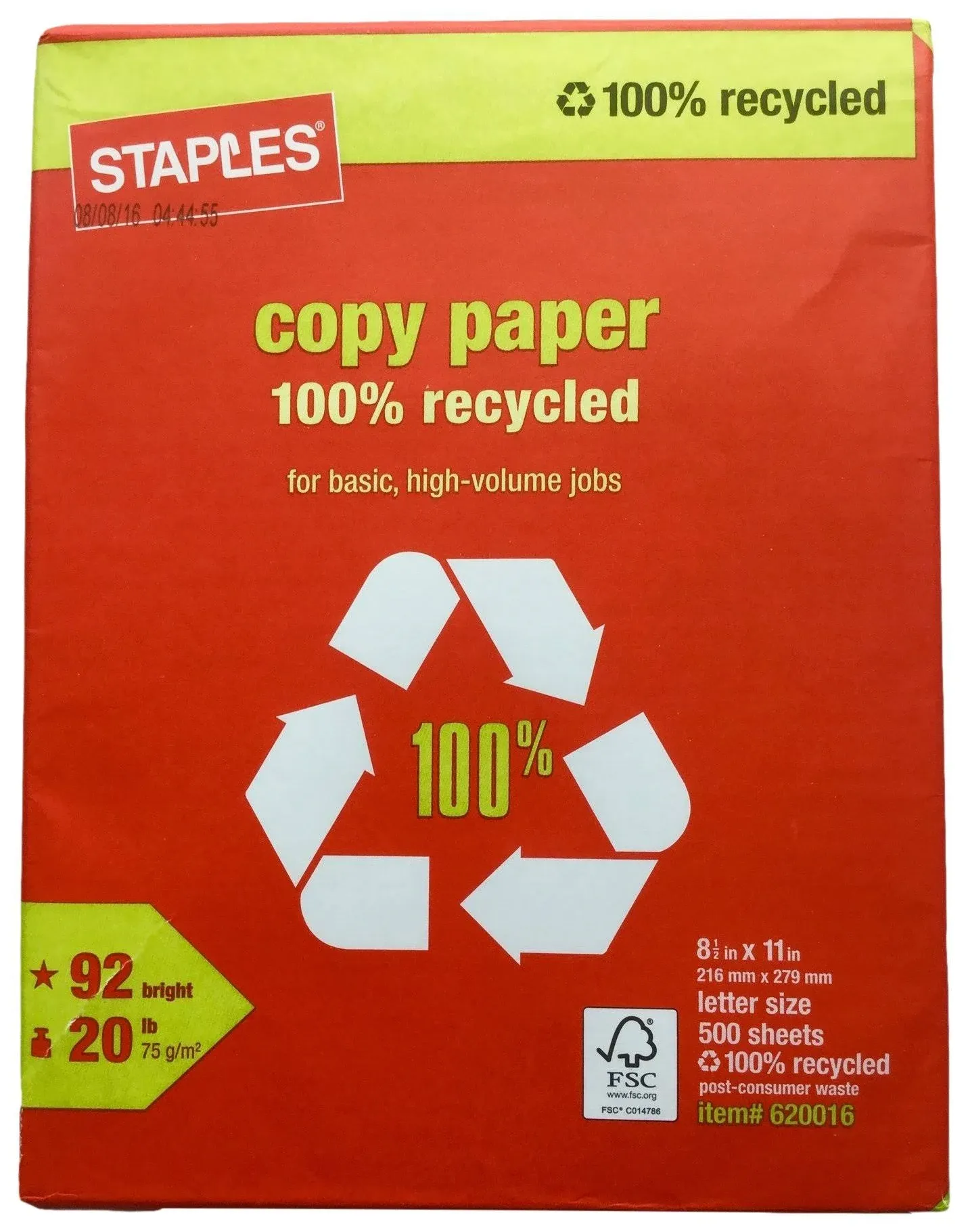 Staples Copy Paper, 100% Recycled, 8.5" X 11" - 500 sheets