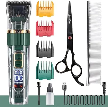 Dog Hair Clippers,Dog Grooming Clippers Kit with Led Display,Pet Clippers Grooming for Dogs Thick Coats,Low Noise Heavy Duty Pet Hair Shaver Trimmers (Green)