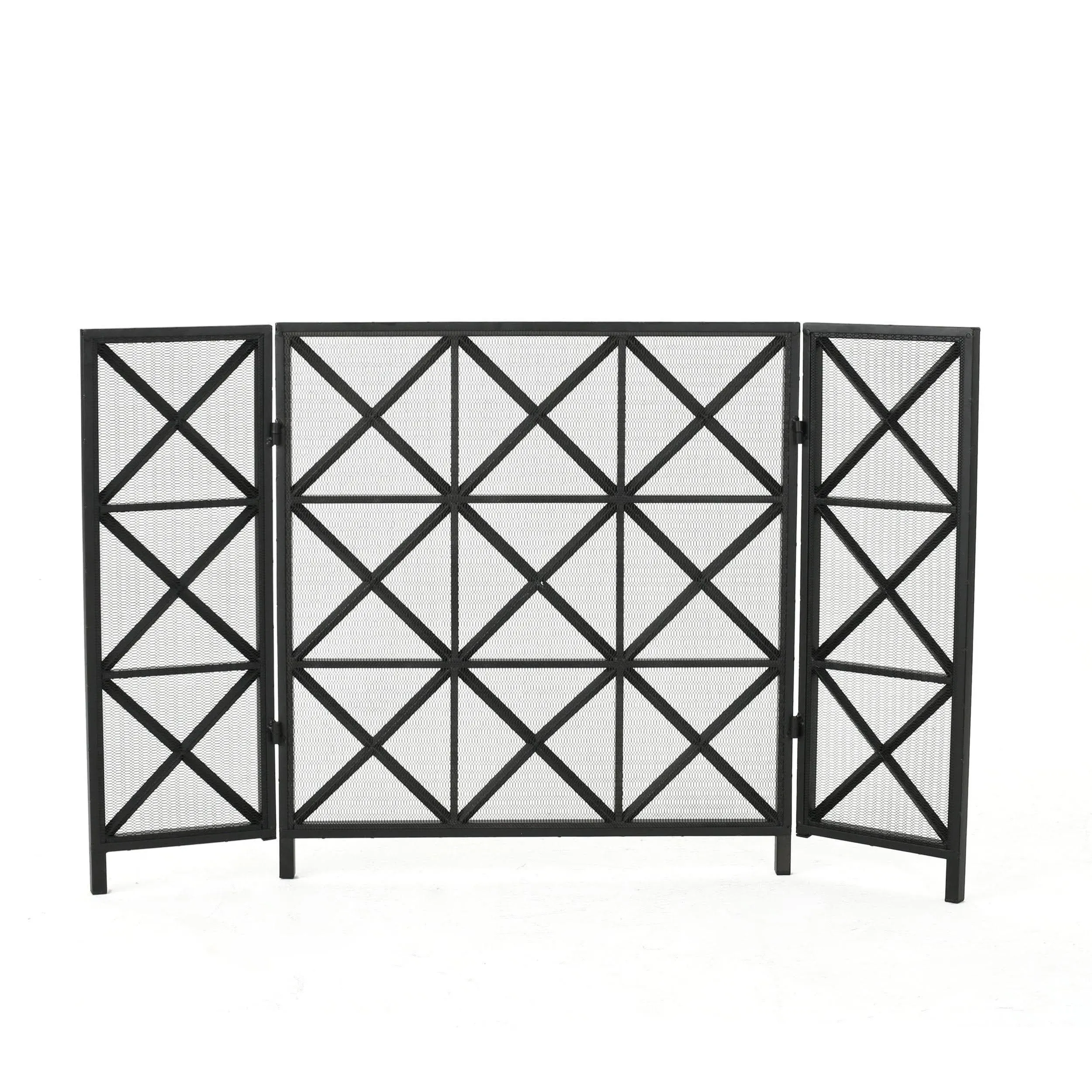 Mandralla 3 Panelled Black Iron Fireplace Screen