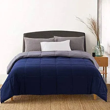 Down Alternative Comforter (Blue/Grey, King) - All Season Soft Quilted King Size