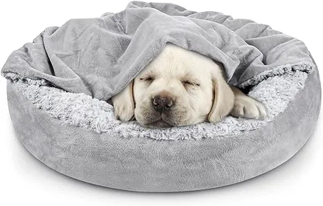 JOEJOY Small Dog Bed Cat Bed with Hooded Blanket -  S(23&#034; x 23&#034; x 7&#034;)