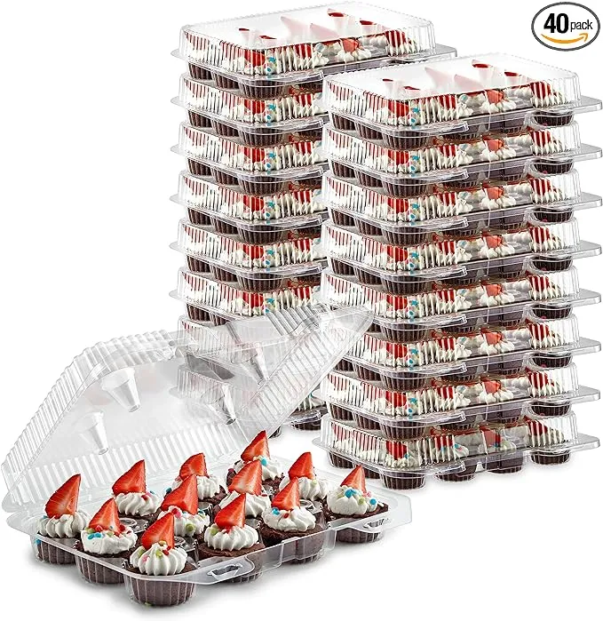 Stock Your Home 12-Compartment Disposable Containers (40 Count) - Plastic Mini Cupcake Containers