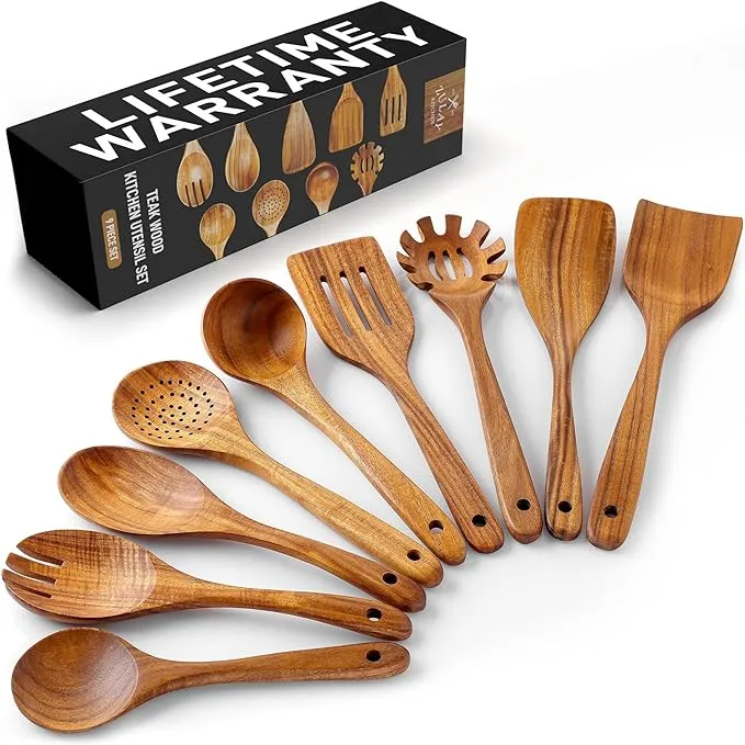 Zulay Kitchen Teak Wooden Utensils for Cooking