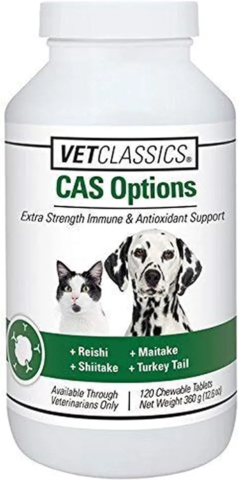 Vet Classics CAS Options Extra Strength Immune Support for Dogs, Cats – Pet Health Supplement, Dog Antioxidant Care – Extra-Strength Dog Supplement Formula – 120 Chewable Tablets