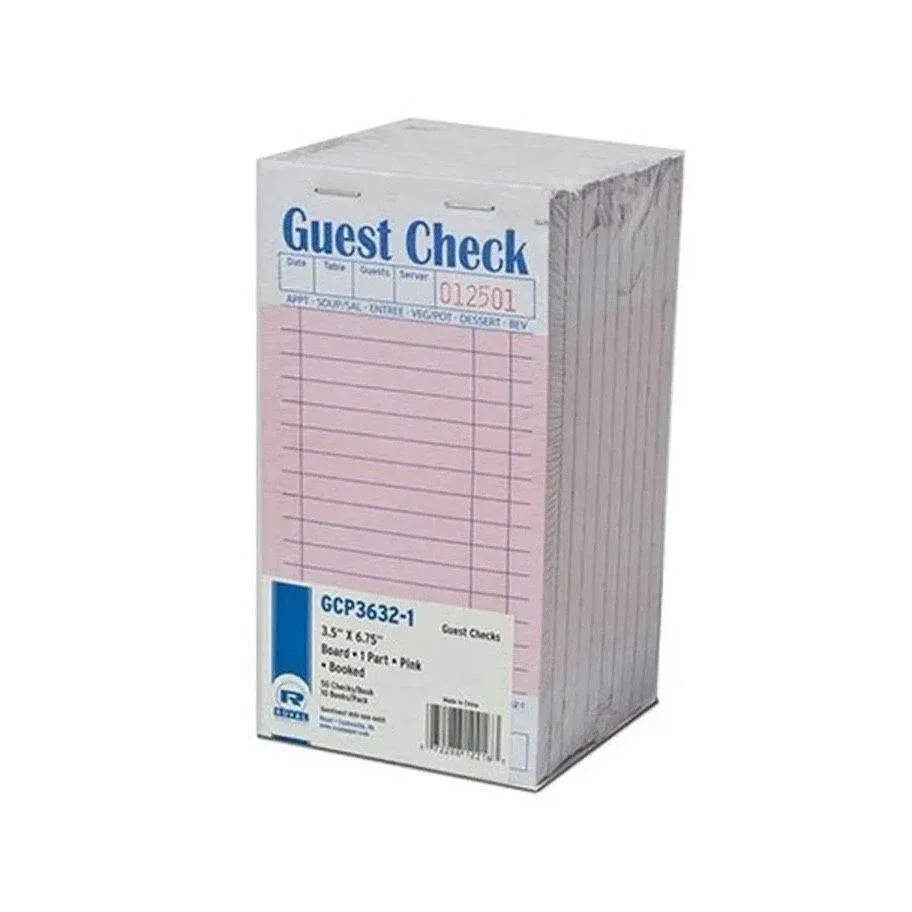 Royal Pink Guest Check Board 1 Part Booked with 15 Lines Package of 10 Books