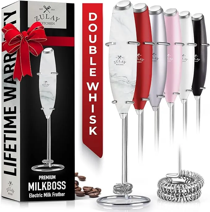 Double Whisk Milk Frother Handheld Mixer | Zulay Kitchen Quartz