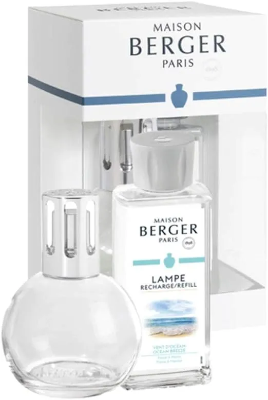 Lampe Berger Giftset - Model Bingo Clear - Home Fragrance Diffuser - Made in France - Includes Fragrance Ocean Breeze 180 milliliters - 6.08 Fluid Ounces