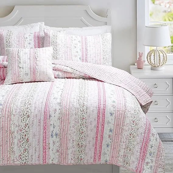 Cami Butterfly Cotton Pink Floral Quilt Bedding Set With