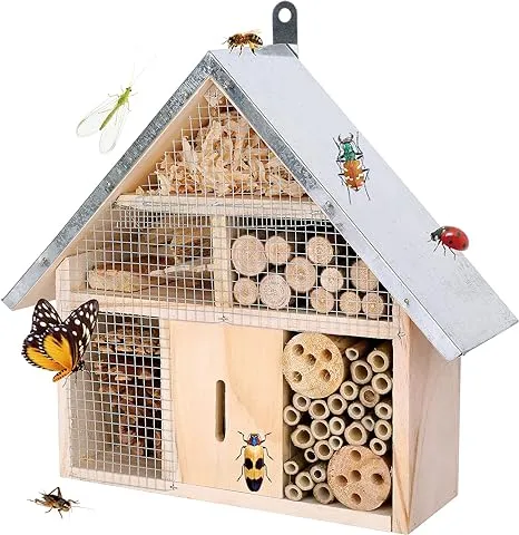 Wooden Insect House for Garden Insect Hotel for Ladybugs,Mason Bees,Butterflies,Ladybirds Hanging Bamboo Habitat (Wooden) (Insect A)