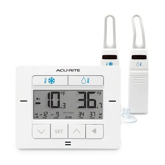 AcuRite 00515M Refrigerator Thermometer with 2 Wireless Temperature Sensors & Customizable Alarms for Fridge & Freezer