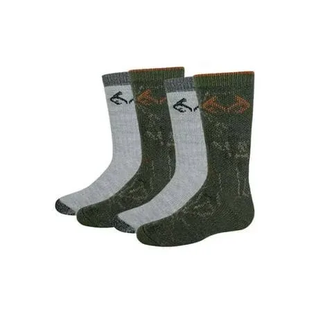 Realtree Boys Socks, 4 Pair Camo Merino Wool Outdoor Kids Youth Boot Socks (Little Boys & Big Boys)