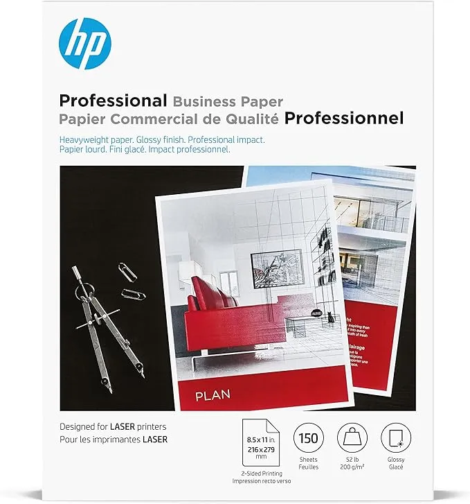 HP Professional Business Paper, Glossy, 52 lb., 8.5" x 11", 150 Sheets