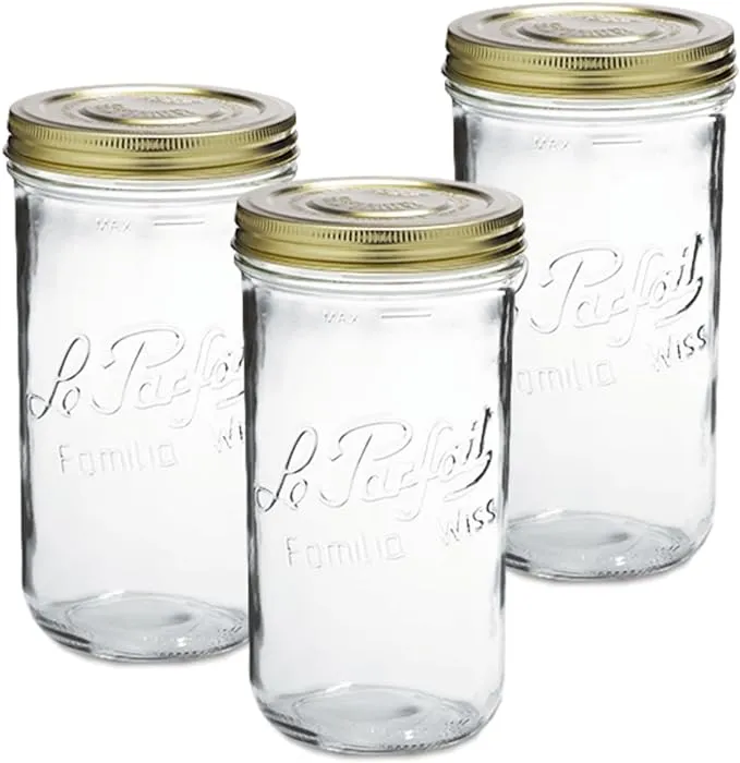 Le Parfait Familia Wiss Terrine Wide Mouth French Glass Mason Jar w/ 2-Piece Gold Lid