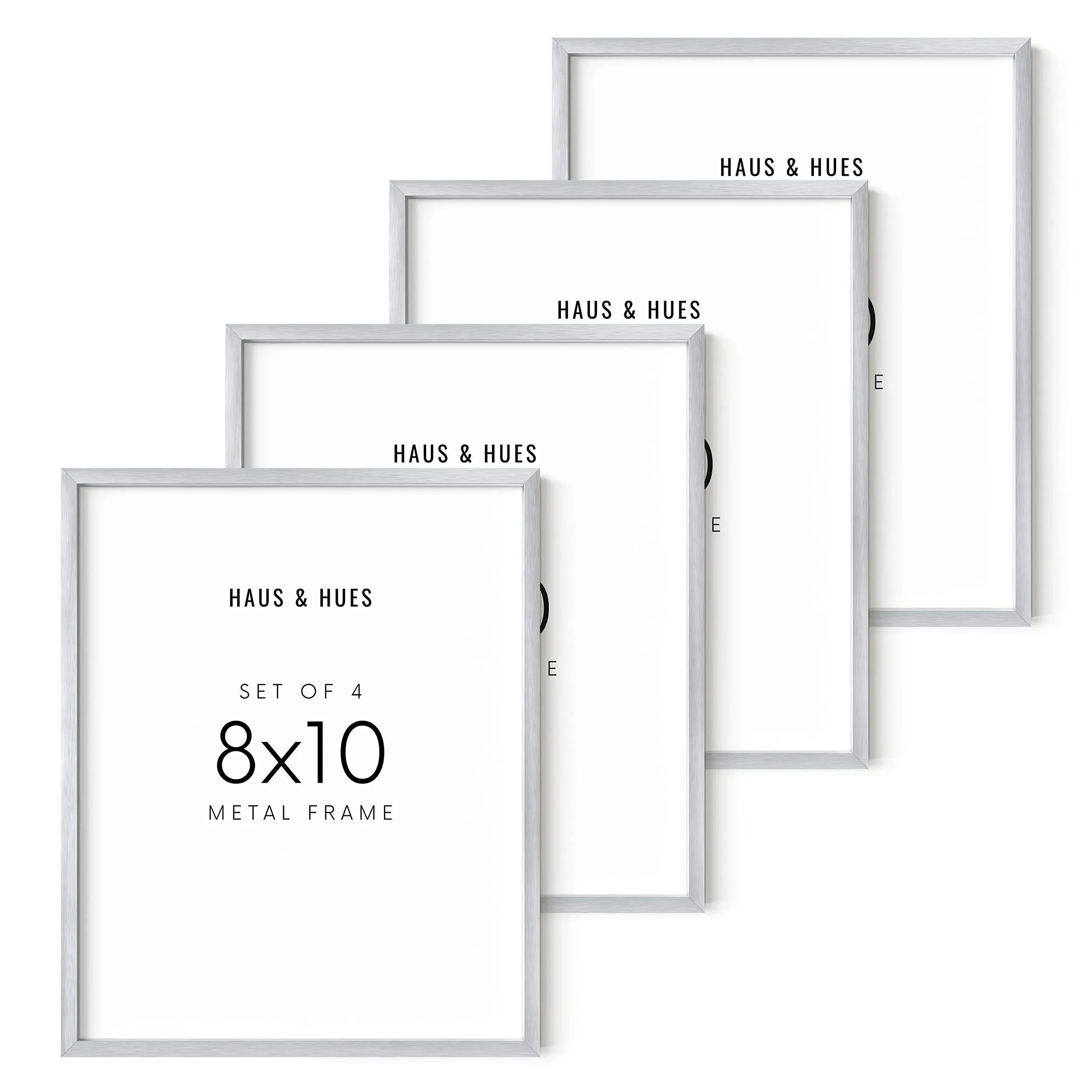 Haus and Hues 8x10 Silver Picture Frames - Set of 4 8x10 Picture Frames for Wall, 8x10 Picture Frame Set of 4, Metal Picture Frames, 8x10 Picture Frame Four Pack, Silver Frame (Silver Aluminum Frames)