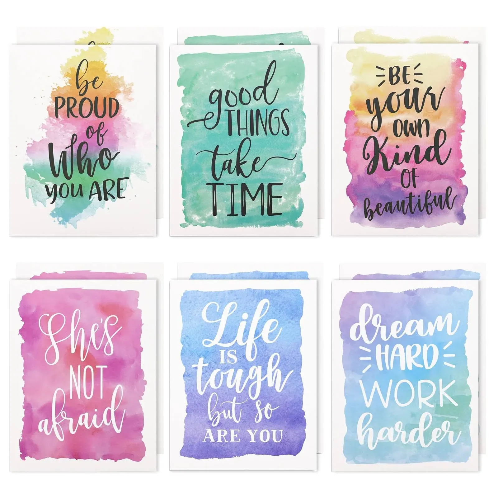 12 Pack Watercolor Pocket Folders with Inspirational Quotes, Cute Folders for ...