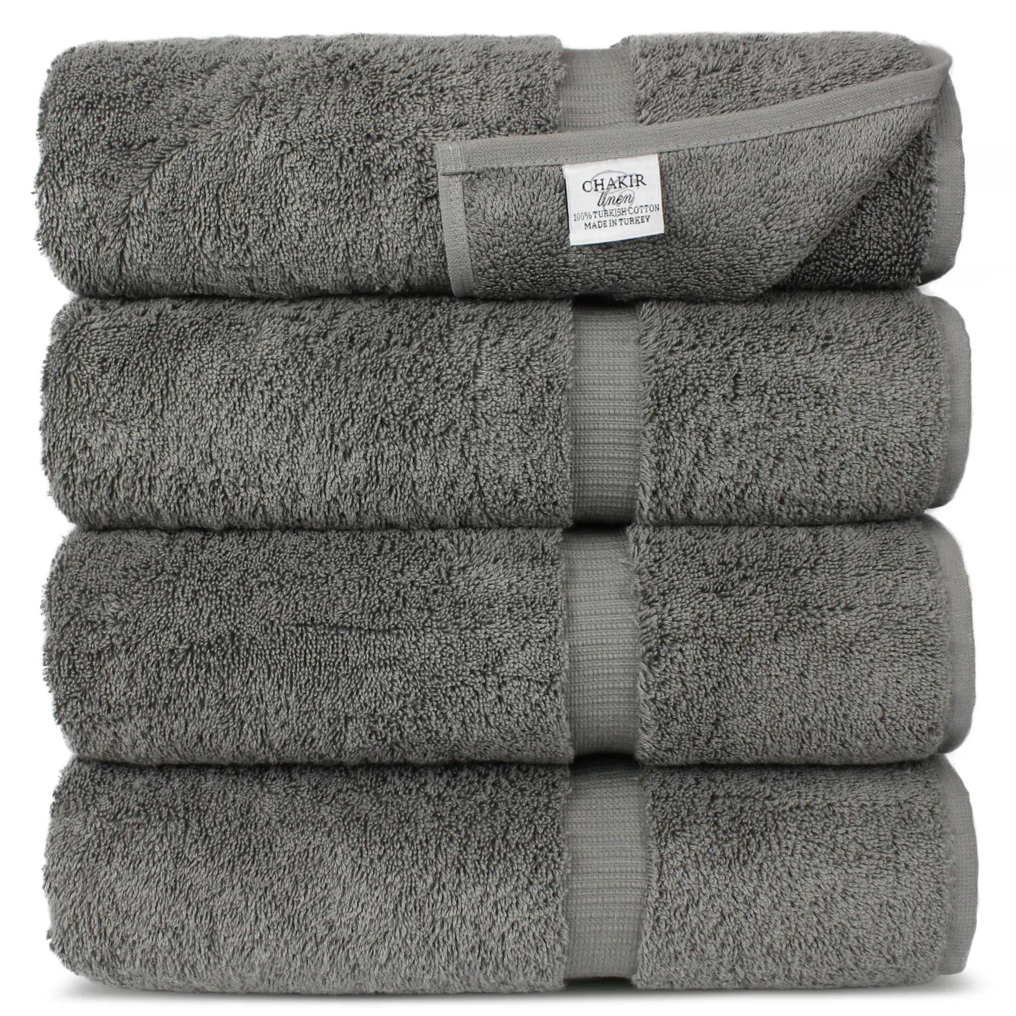 Chakir Turkish Linens 100% Cotton Premium Turkish Towels for Bathroom | 27'' x 54'' (4-Piece Bath Towels - Gray)