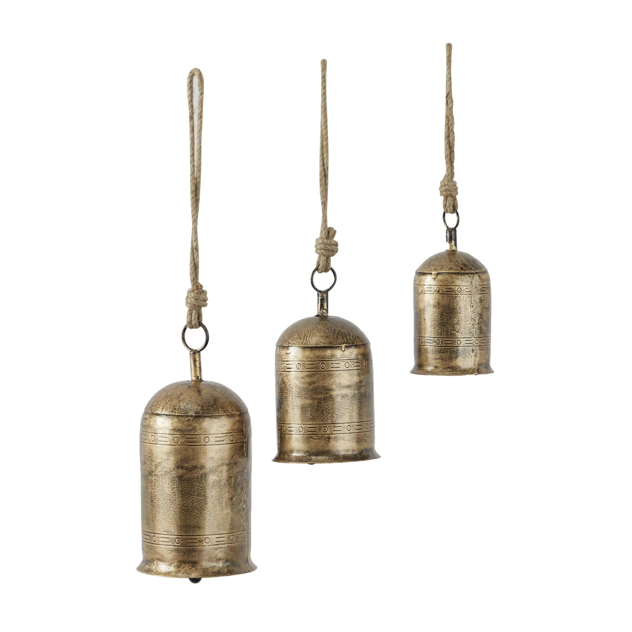 Deco 79 Metal Tibetan Inspired Decorative Cow Bell with Jute Hanging Rope, Set of ...