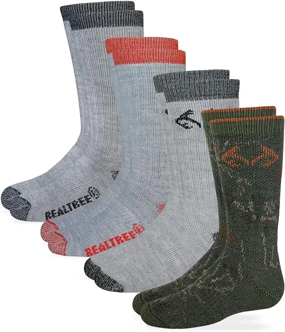 Realtree Boys Socks, 4 Pair Merino Wool Camo Multi Kids Youth Boot Socks (Little Boys & Big Boys)