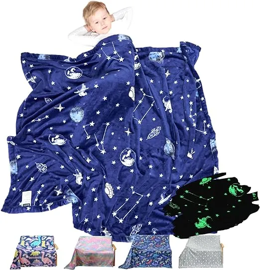 BOOD Glow in The Dark Blanket, Navy Space Blanket for Boys, Christmas