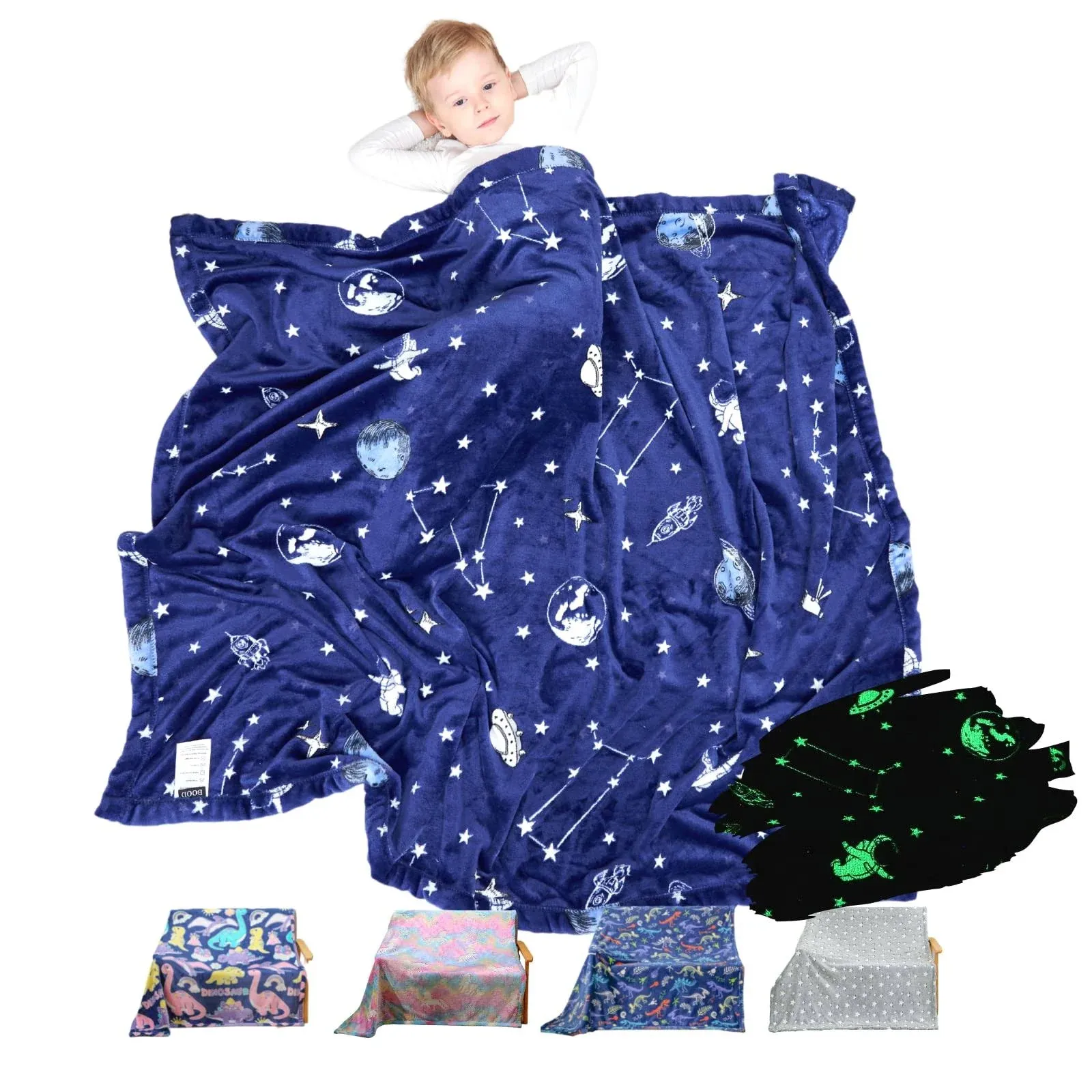 BOOD Glow in The Dark Blanket, Navy Space Blanket for Boys, Christmas