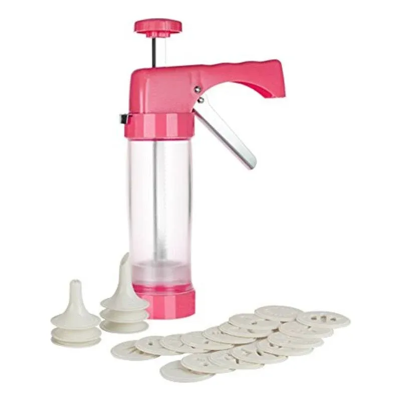 Ourokhome Cookie Press Gun Kit - Clear Tube with 16 Discs and 6 Icing Tips (Red)