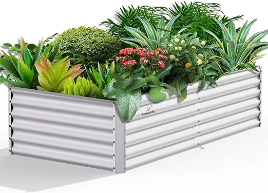 A ANLEOLIFE 8X4X1.5 ft Galvanized Raised Garden Bed, Modular Metal Planter Boxes