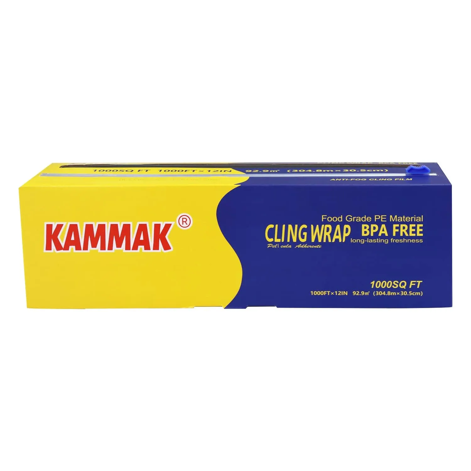 KAMMAK Plastic Wrap Food Cling Wrap with Slide Cutter 12 inch Food Service Cling Film Wrap Roll with Cutter Clear Refillable Stretch Film 1000 SQ FT Wrap Bulk Quick Cut for Restaurant, Kitchen