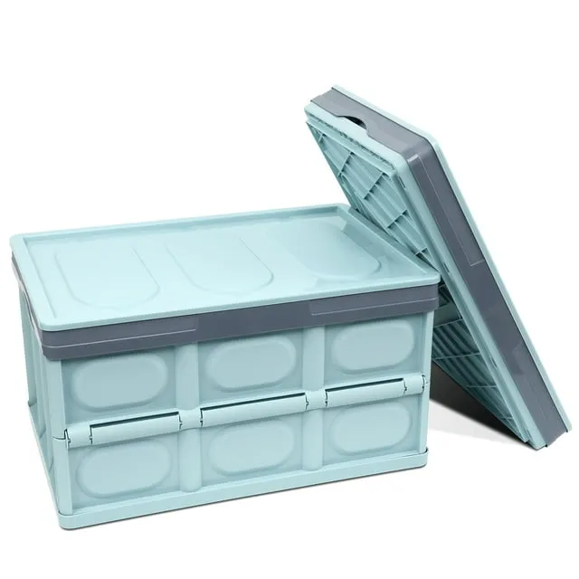 Lidded Storage Bins 2 Pack 30L Collapsible  Box Crates Plastic Tote Storage