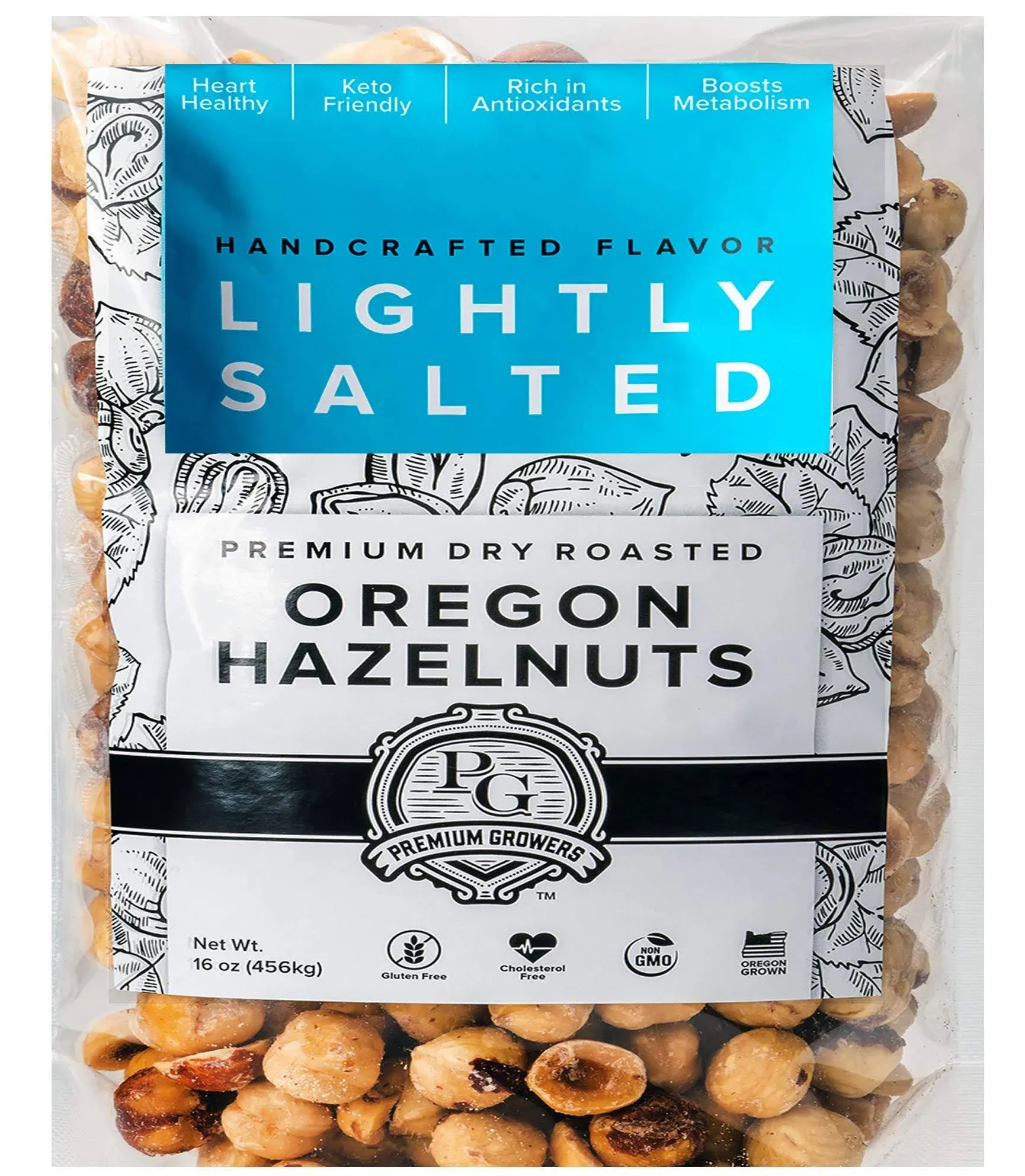 Oregon Farm to Table - Hazelnuts from Premium Growers - Dry Roasted - Lightly Salted - 1 lb