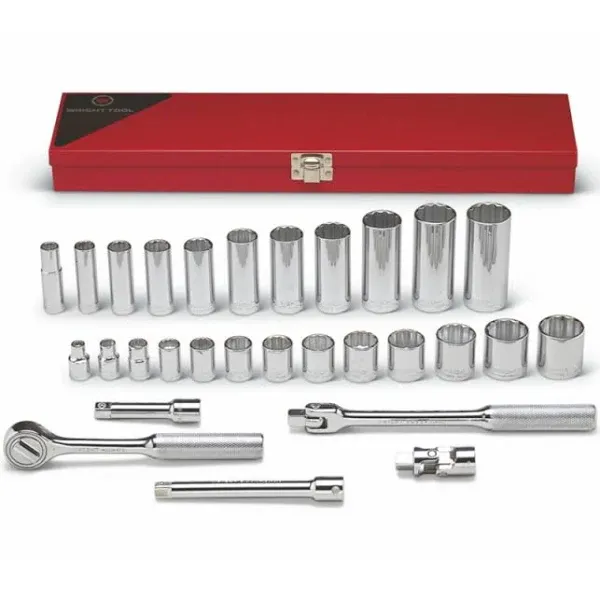 Wright Tool 29-Piece 3/8" Drive, 12 Point Standard and Deep Socket Set