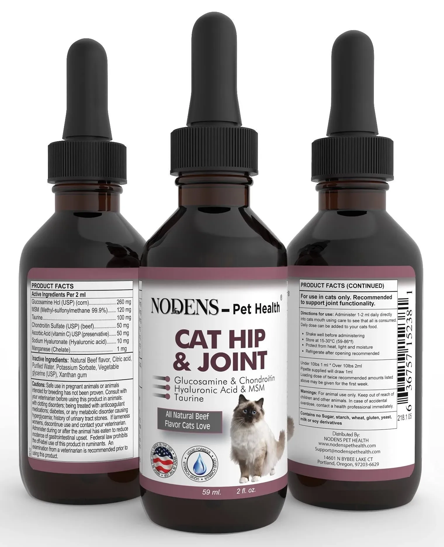 NODENS CAT Hip and Joint Glucosamine for Cats with Chondroitin and Opti-MSM® Hyaluronic Acid for Improved Joint Flexibility and Pain Relief from Inflammation and Cat Arthritis 2 floz