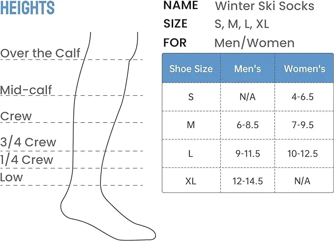 SAMSOX 2-Pair Merino Wool Ski Socks, Made in USA Over-the-Calf Skiing and Snowboarding Socks for Men & Women (Ashland)