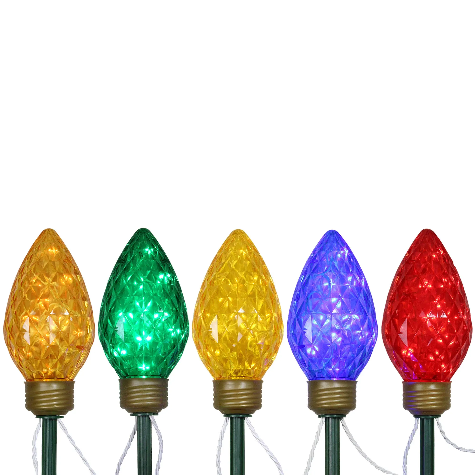 Five-Count Multi-Color LED Jumbo C9 Bulb Christmas Pathway Marker Lawn Stakes - 8&#39; White Wire