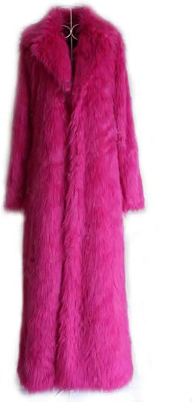 Old DIrd Womens Winter Fashion Outerwear Lapel Full-Length Maxi Fluffy Faux Fur ...