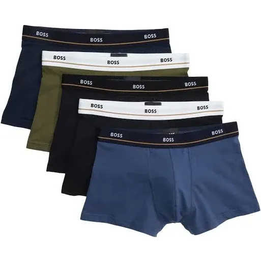 BOSS Men's 5 Pack Bold Logo Cotton Stretch Trunks