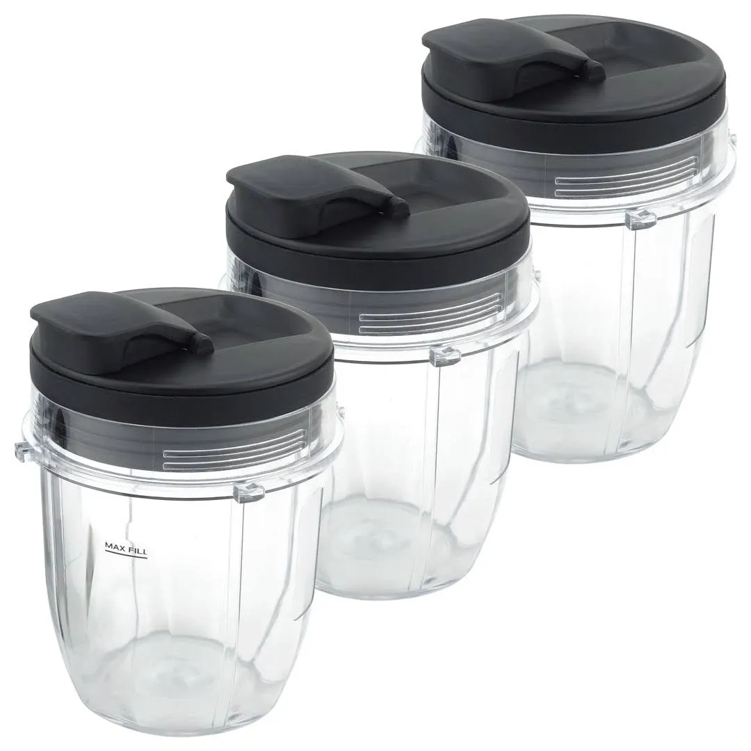 3 Pack 12 oz Cup with Spout Lid Replacement Part Compatible with Nutri Ninja Auto ...