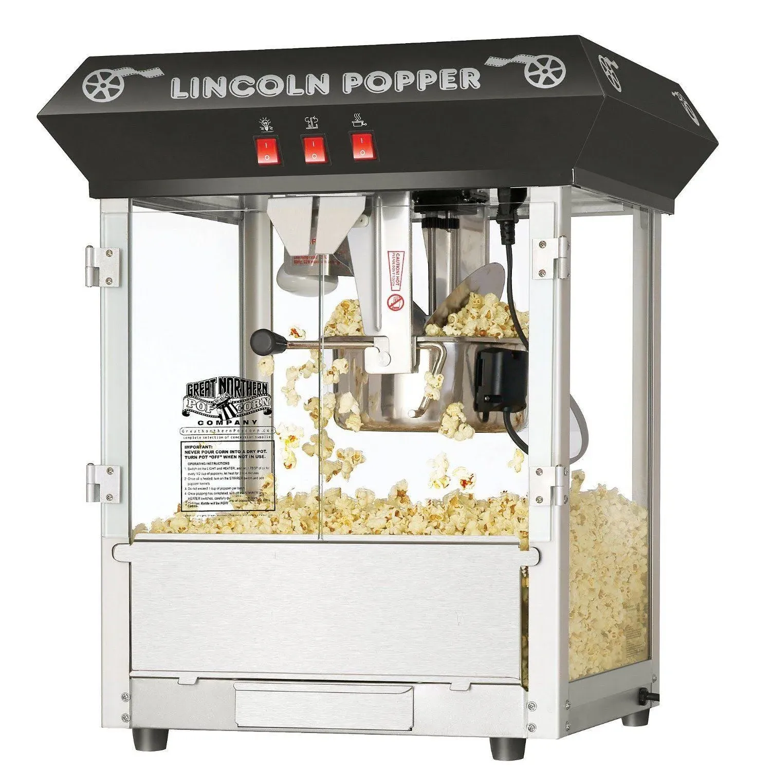 Great Northern Popcorn Black Bar Style Lincoln 8 Ounce Antique Popcorn Machine