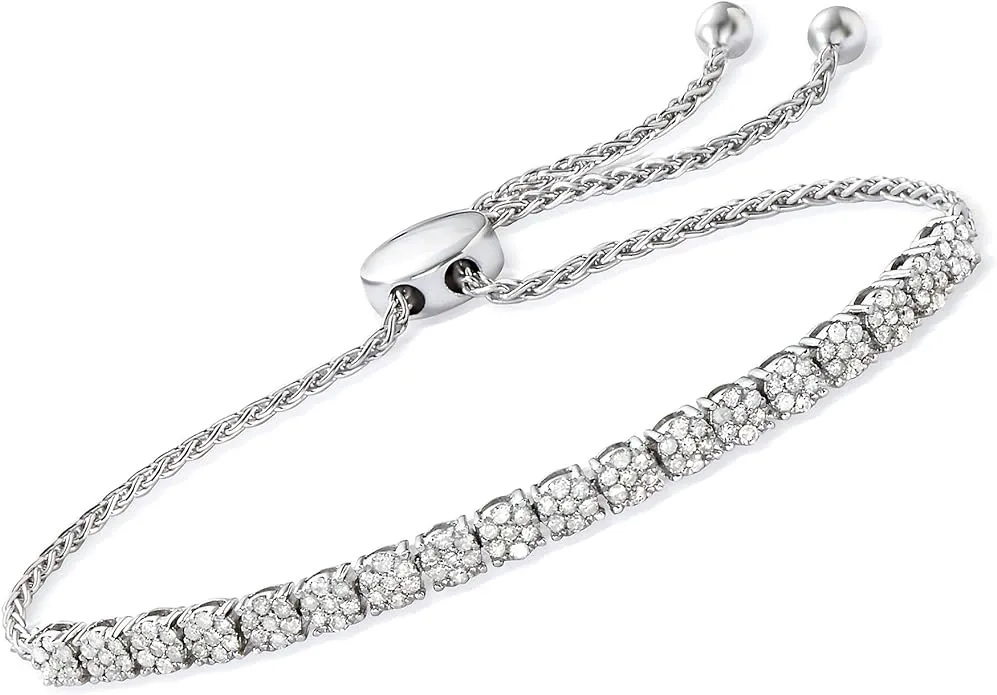 Diamond Cluster Bolo Bracelet In Sterling Silver