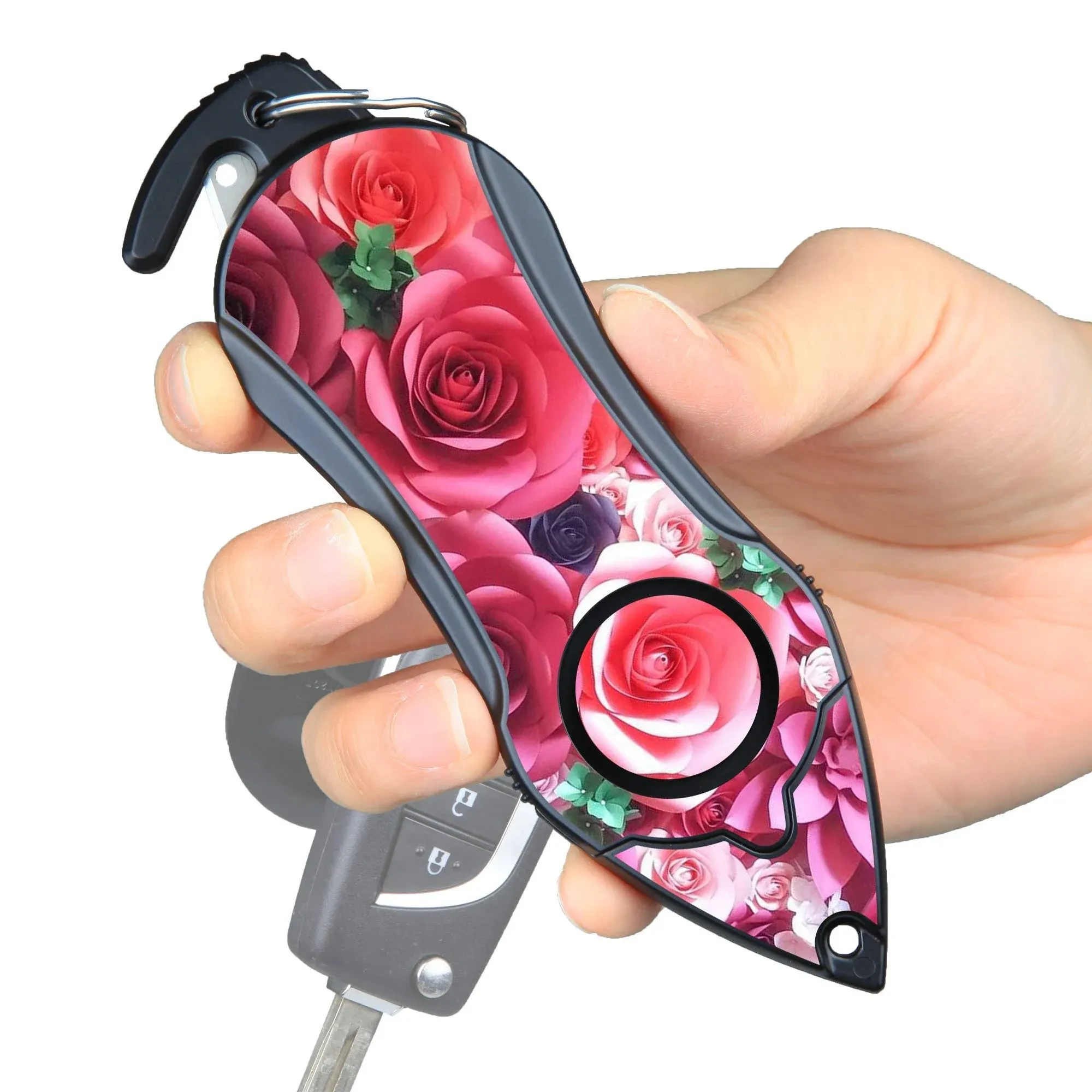 Stinger Personal Safety Alarm Keychain Emergency Tool: Siren Alarm, Seat Belt Cutter, Glass Breaker (Pink Rose)