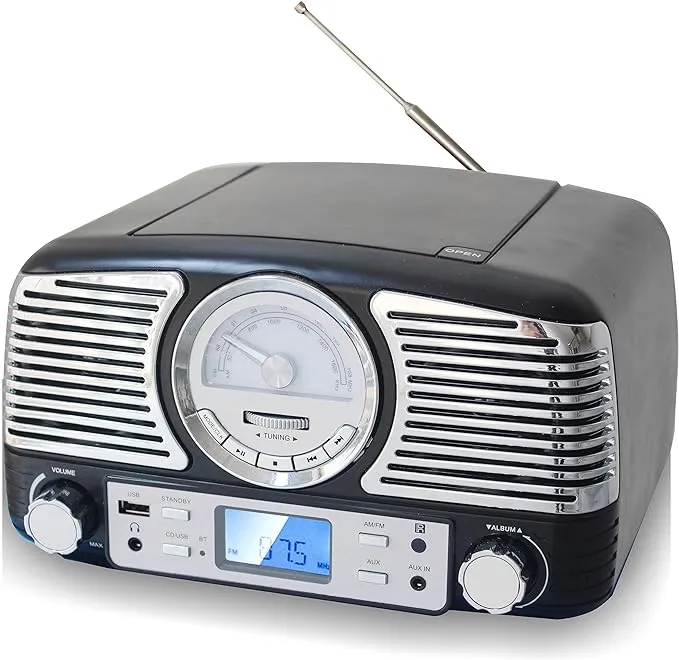 TechPlay QT62BT BK Retro Compact Stereo Bluetooth CD AM FM Radio &#034;BLACK&#034;