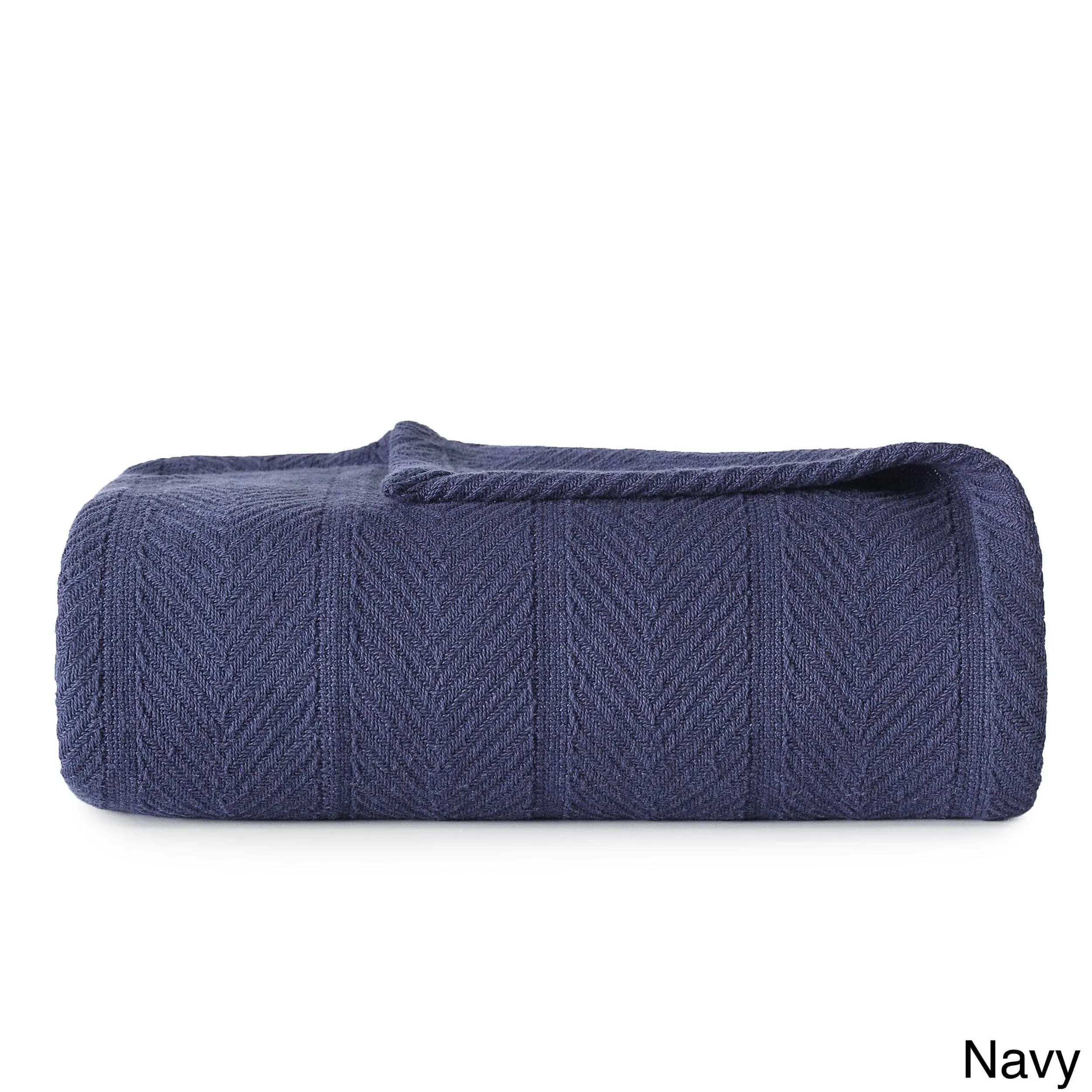 Eddie Bauer Herringbone Cotton Blanket, Twin - Navy