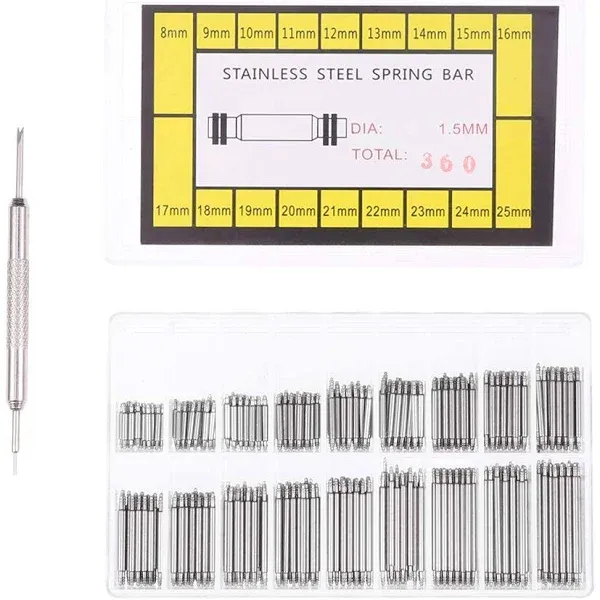 NICERIO 360pcs 8-25mm Stainless Steel Watch Band Spring Bars Strap Link Pins ...