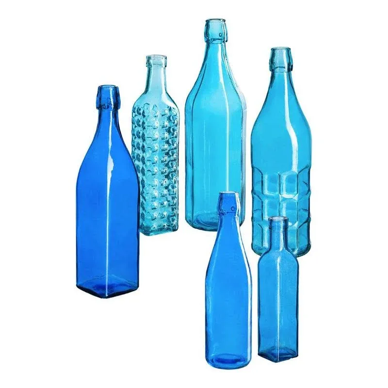 Evergreen Garden Brilliant Blue Glass Bottles - Set of 6