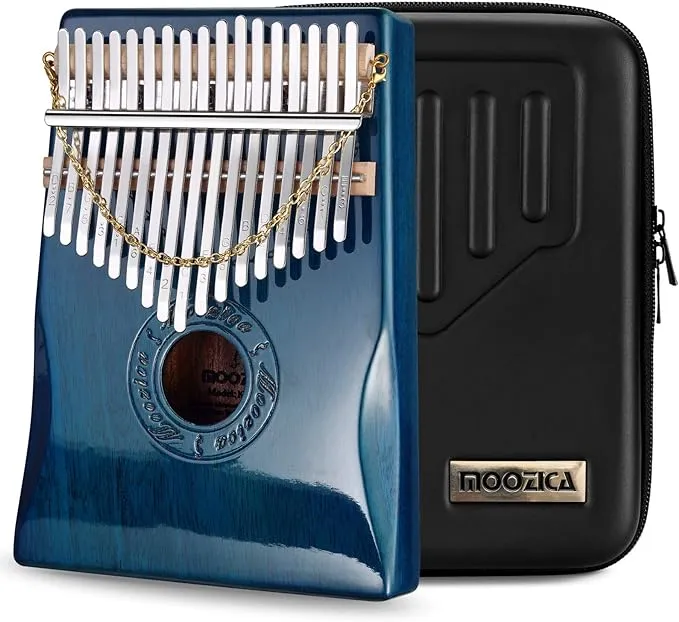 Moozica 17 Keys Kalimba Thumb Piano, Solid Mahogany Wood Professional Marimba Mbira with Piano Lacquer Finishing Musical Instrument Gift (Blue-K17BP)