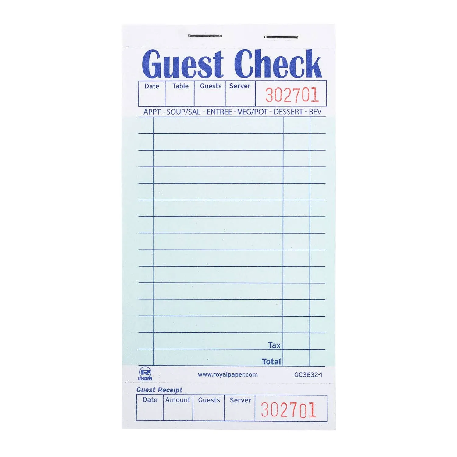 15 Line Green Guest Checks-1 Part Booked, 10 & 50