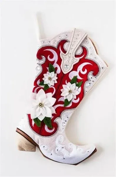 Western Cowgirl Cowboy Boot Shape Red Colored Christmas Stocking 17&#034; Long